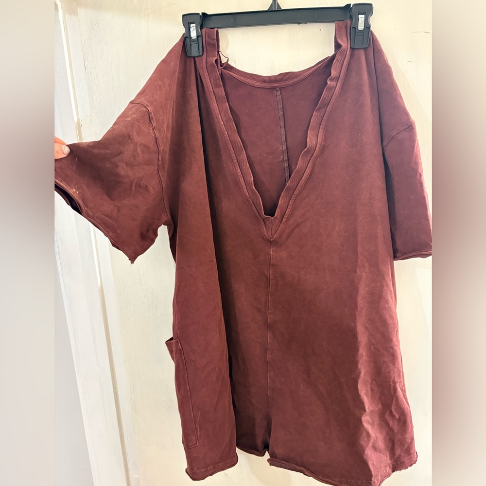 Free People Movement Brown/Rust Short Sleeve Romper Medium